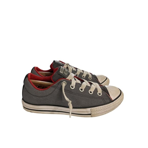 Converse All Star Junior big kids Size 2.5 Gray Red Canvas Sneakers shoes - Picture 5 of 8